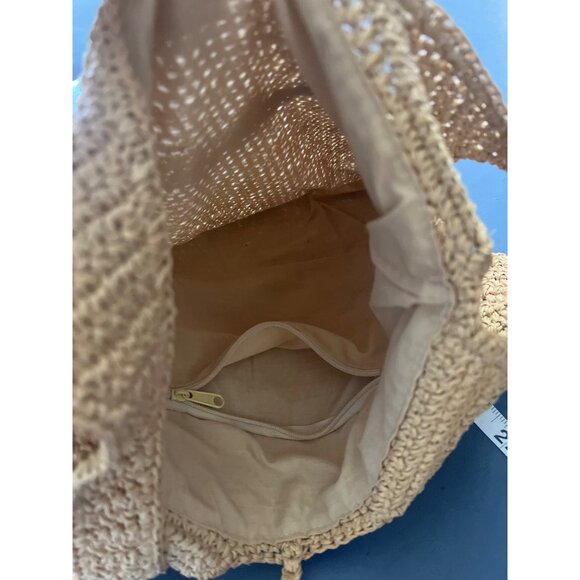 Straw Shoulder Bag Floral Embroidery & Leaf Button Closure Boho Beach Lagenlook - Picture 8 of 9